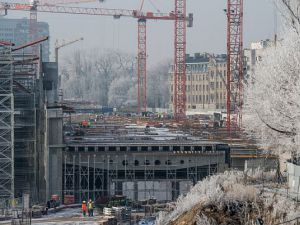 Zimowe prace na budowie Łodzi Fabrycznej [zdjęcia]